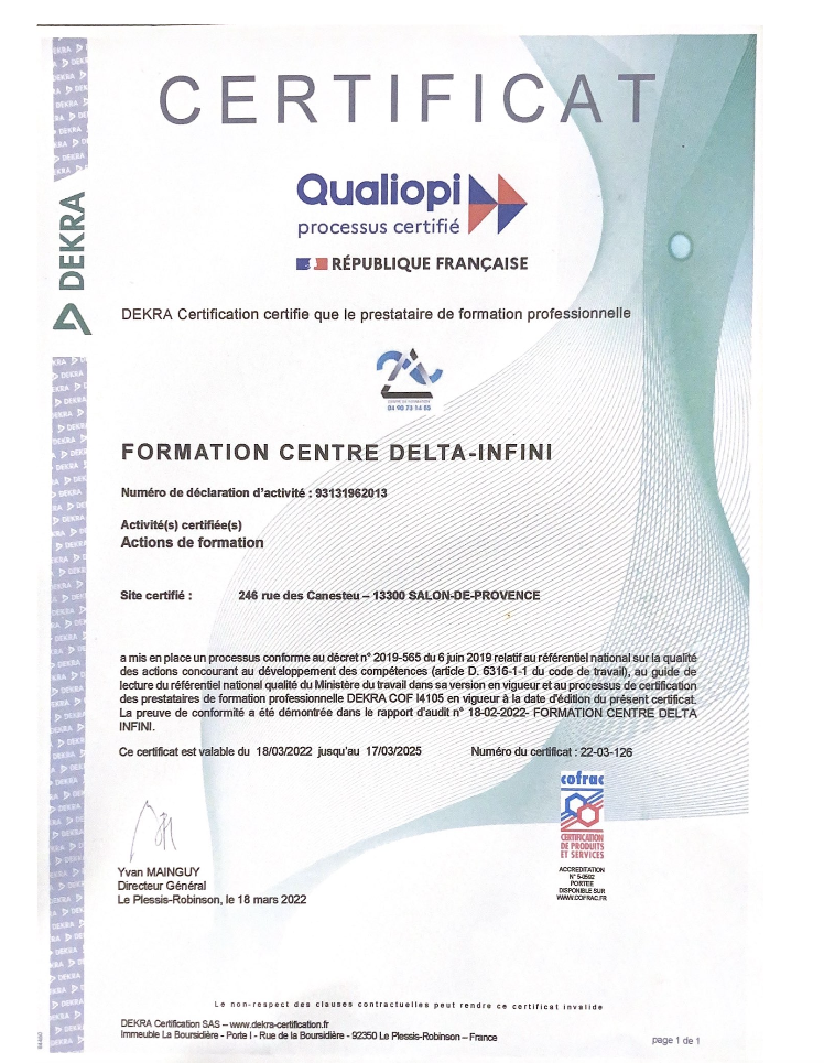Certificat QUALIOPI dekra certification